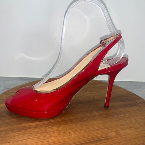Jimmy Choo Patent Leather Slingback Pumps Heels Sandals Red Women’s size 38.5 - Picture 2 of 16